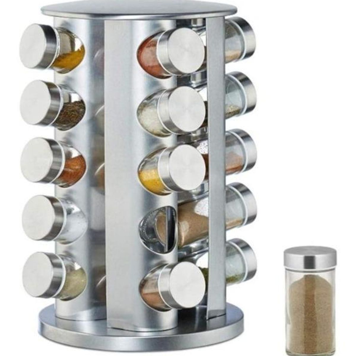 GENERICO - Especiero Giratorio de Acero Inoxidable con 16 Frascos