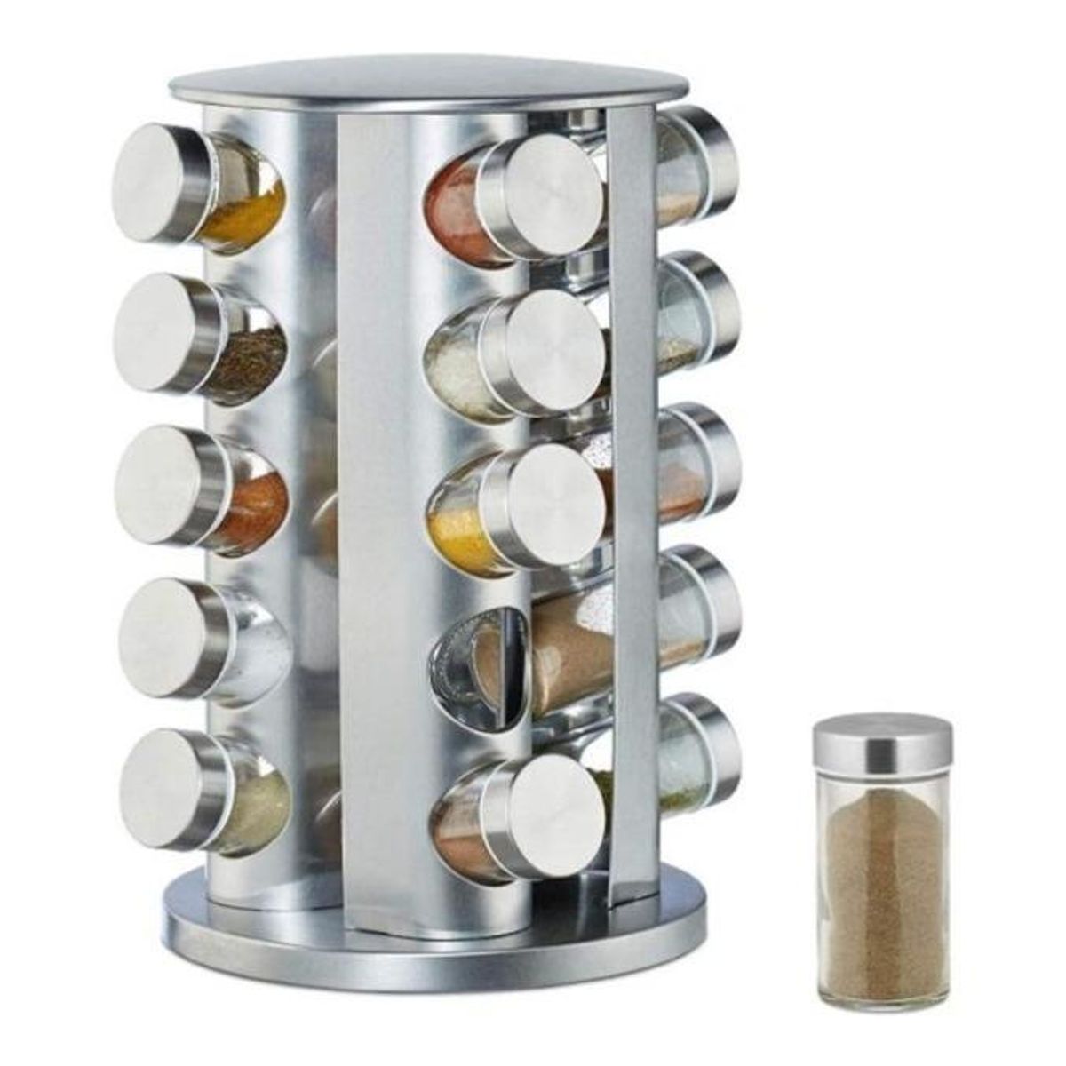 GENERICO - Especiero Giratorio de Acero Inoxidable con 16 Frascos
