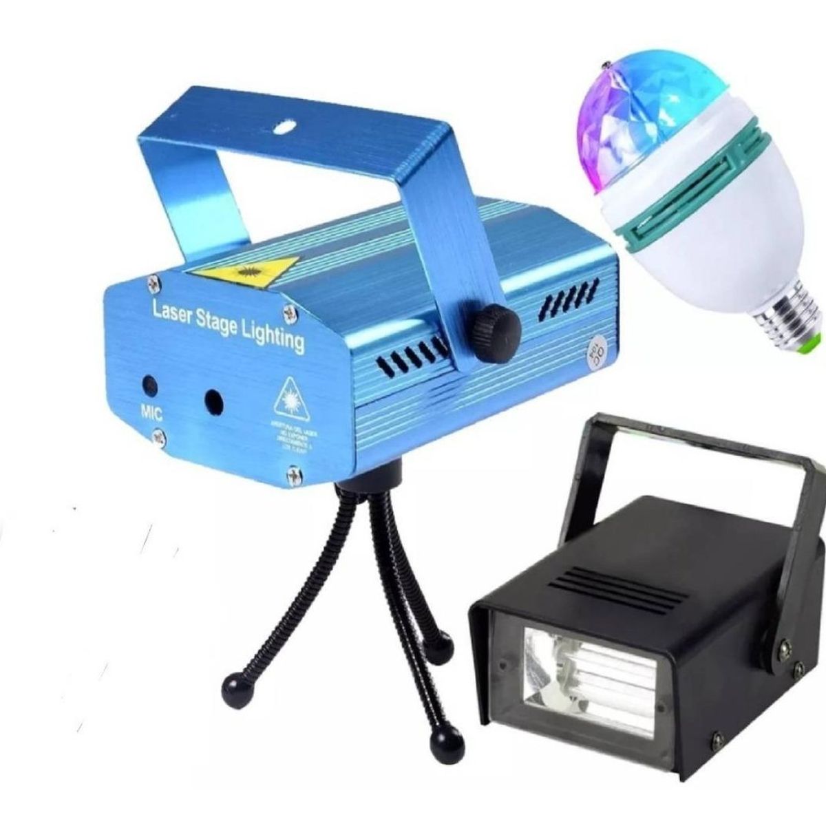 GENERICO - Pack 3 Luces de Fiesta Laser Estroboscópica y Ampolleta