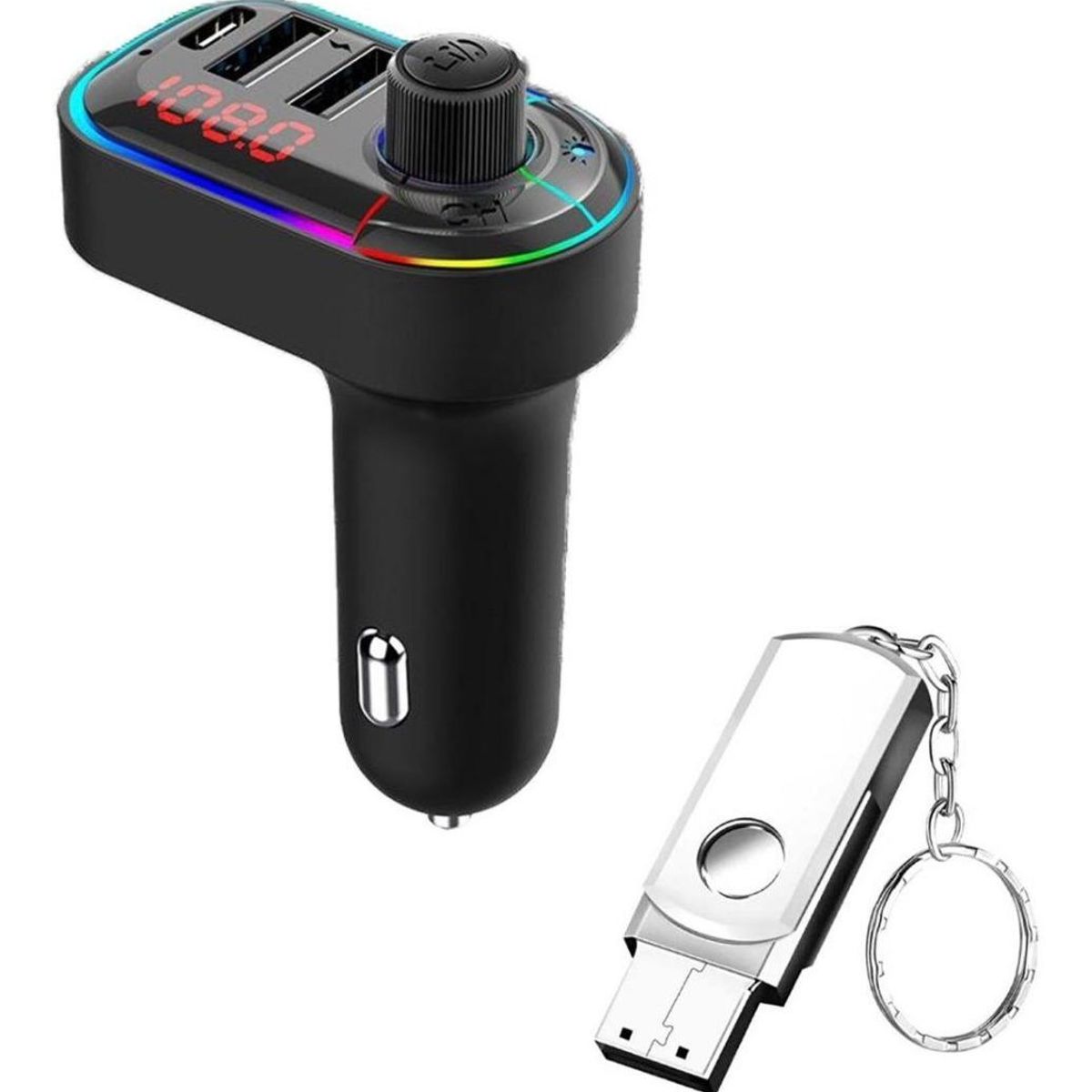 GENERICO - Transmisor FM Bluetooth Doble USB Tipo C con Pendrive