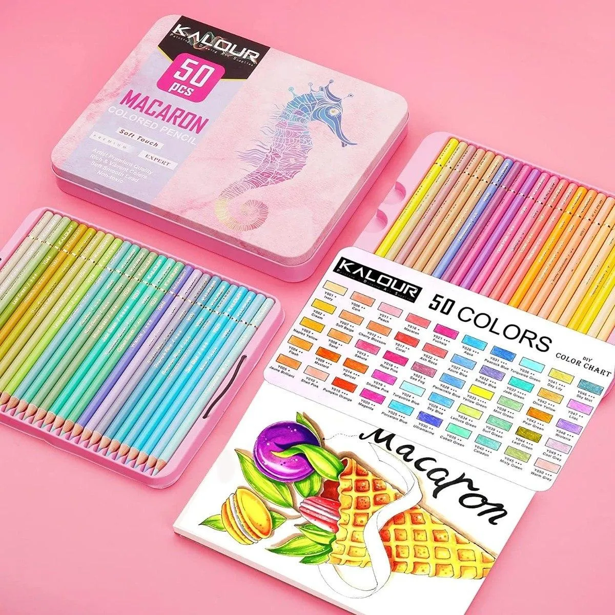 GENERICO - Set de 50 Lápices de Colores Pastel en Caja Metálica