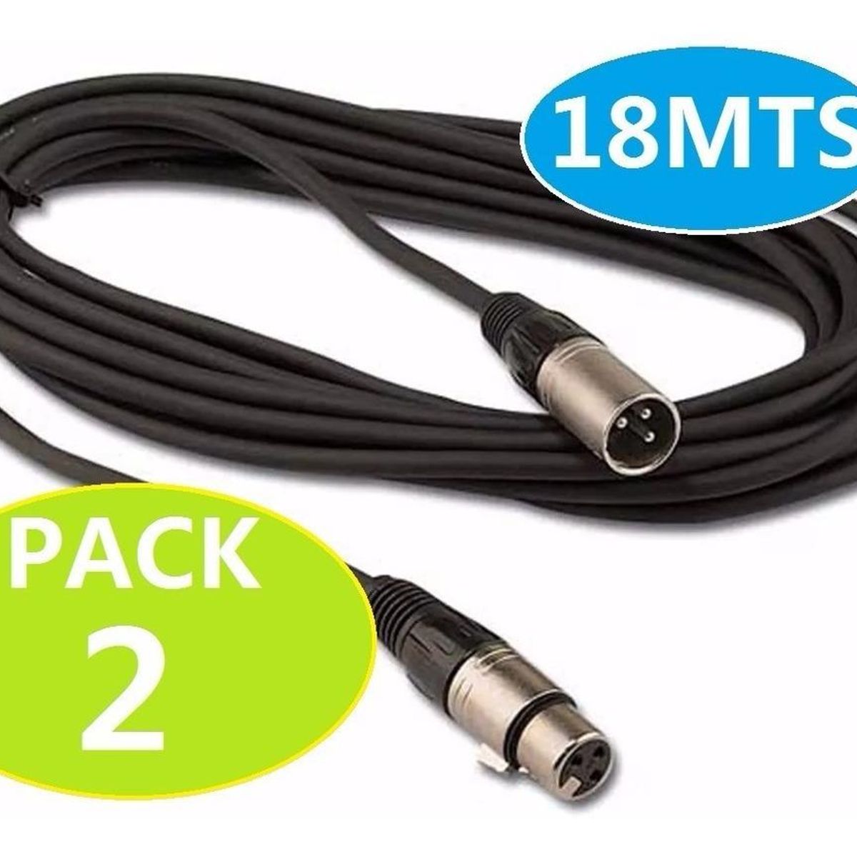 GENERICO - Cable de Extensión DMX - XLR3 de 18 Metros Pack X2