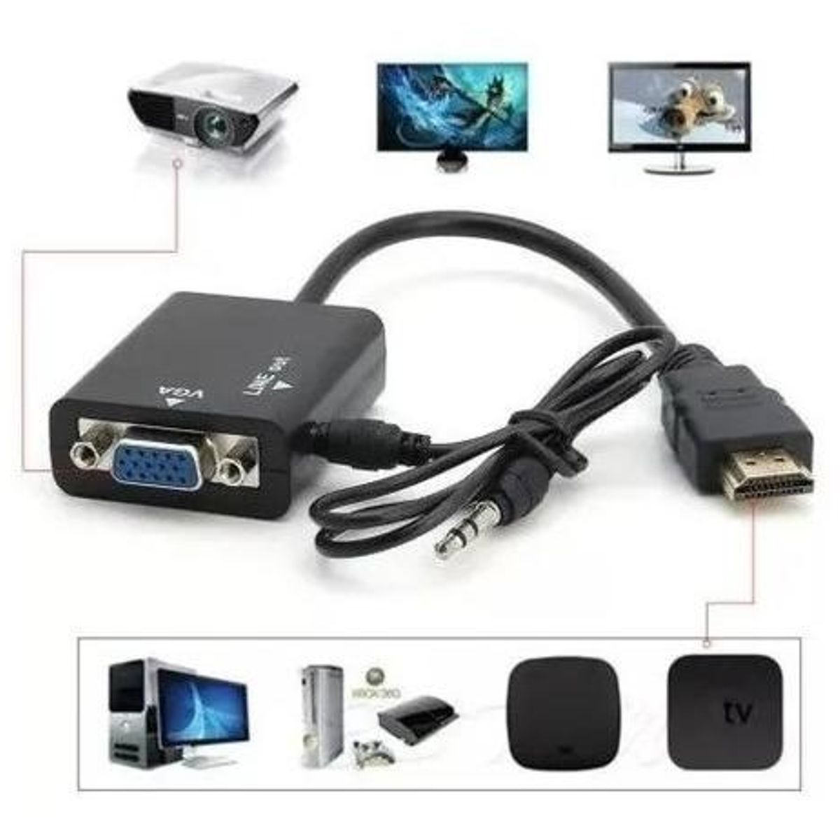 GENERICO - Adaptador HDMI a VGA + Audio HD Plug and Play