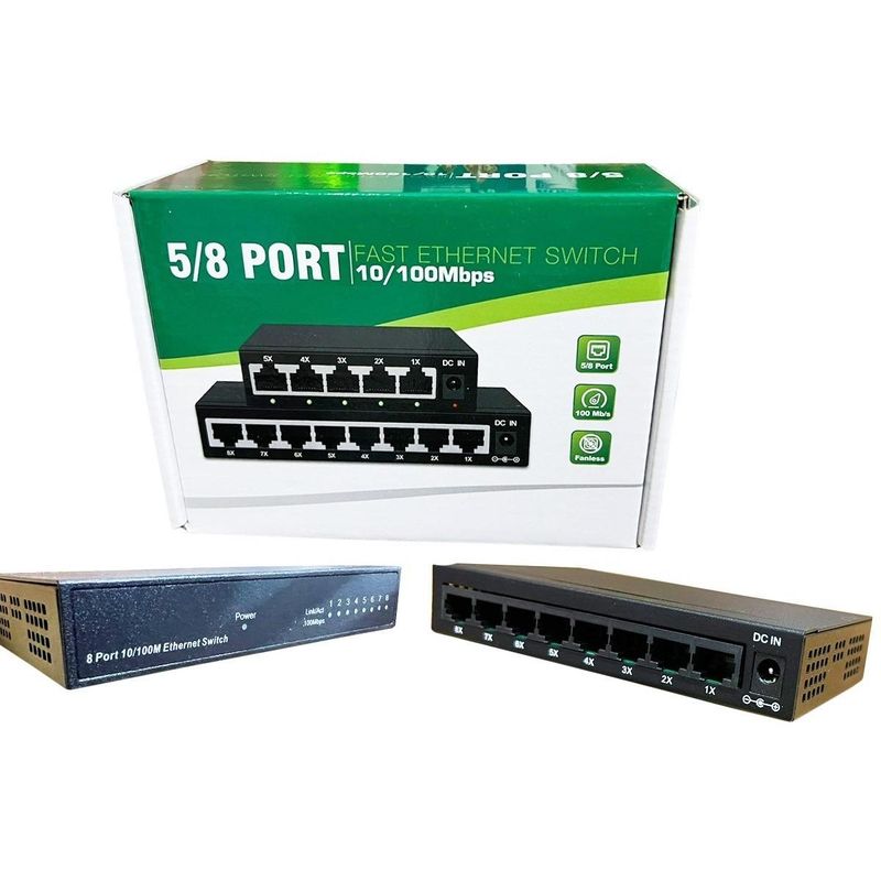 GENERICO - Mini Switch 8 Puertos Fast Ethernet 10100 Mbps Compacto