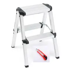 GENERICO - Escalera Plegable de Aluminio con Corta Cartón de 2 Peldaños