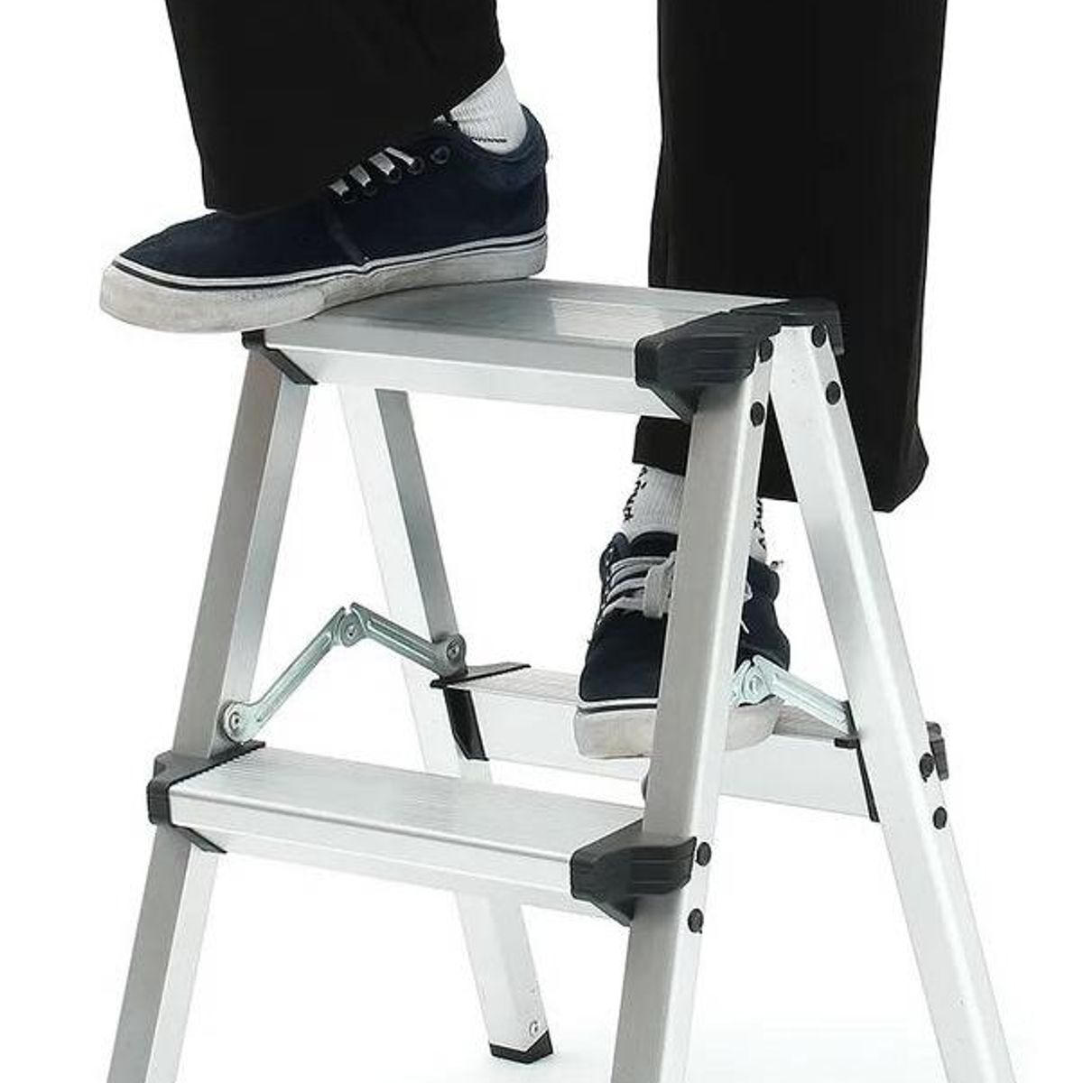 GENERICO - Escalera Plegable de Aluminio con Corta Cartón de 2 Peldaños