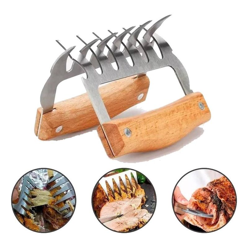 GENERICO - Garras de Acero Inoxidable con Mango de Madera para Asados