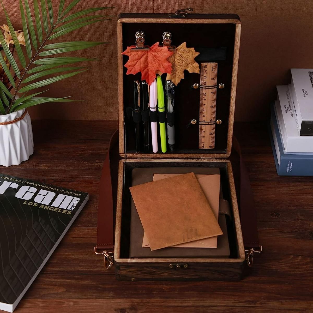 GENERICO - Caja Multifuncional de Madera Estilo Maletín para Creativos