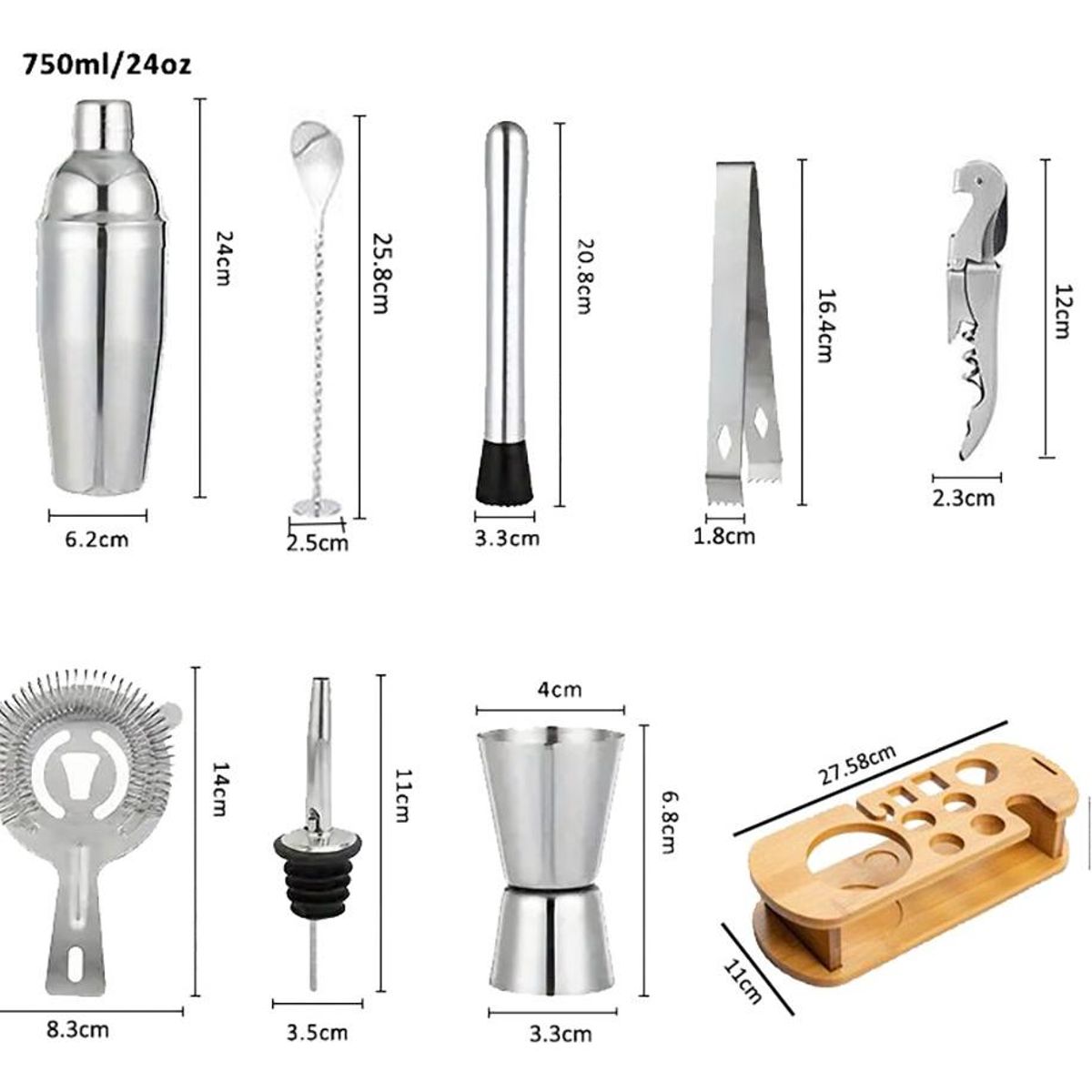 GENERICO - Kit Completo de Utensilios de Coctelería - 12 Piezas