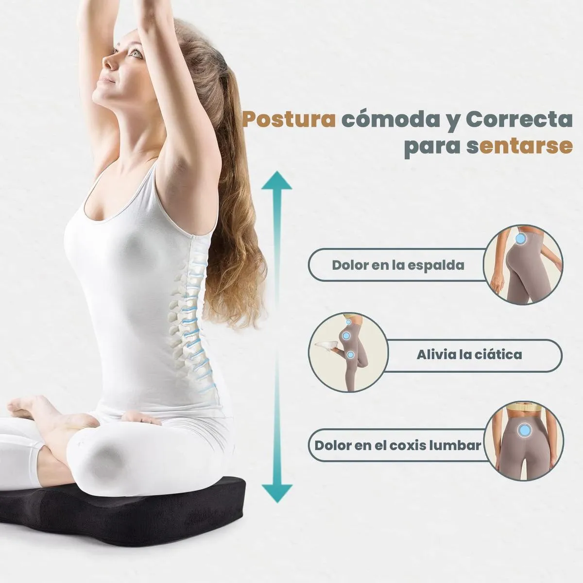 GENERICO - Cojín de Asiento Ortopédico Memory Foam con Gel Ergonómico