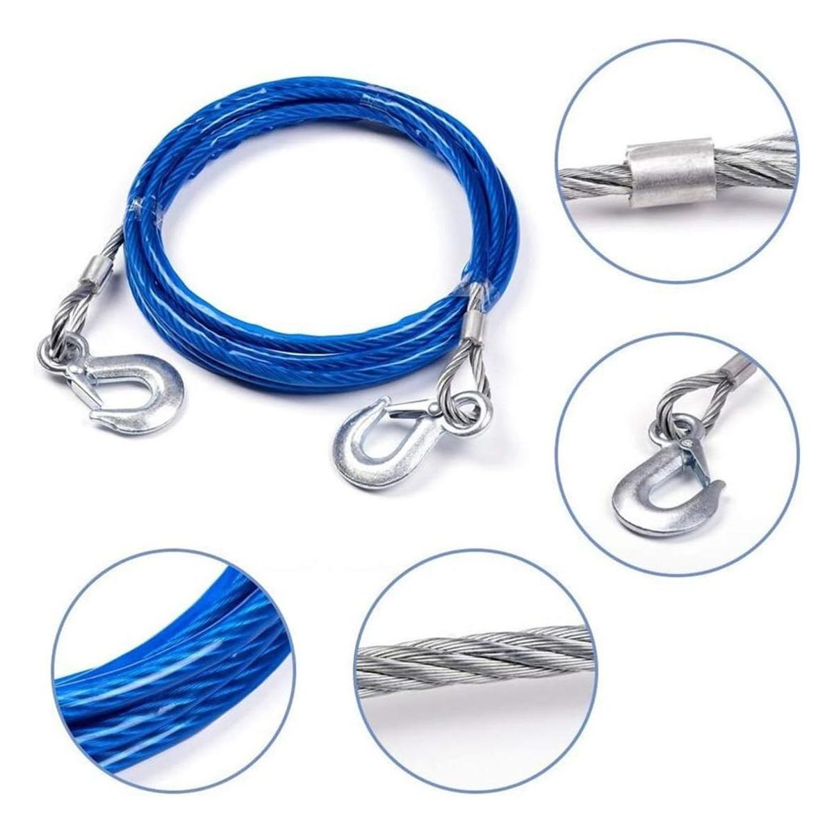 GENERICO - Cable de remolque de acero de 8mm x 4m para vehículos