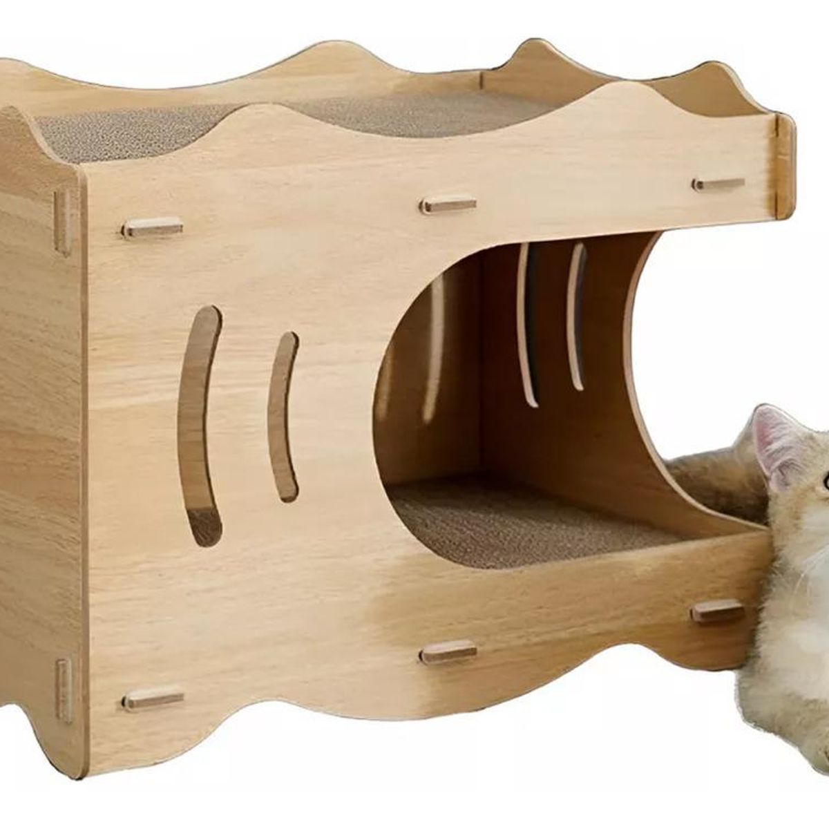 GENERICO - Cama Casa de Madera para Gatos con Rascador Integrado
