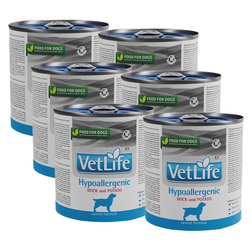 VETLIFE - Vet Life Lata Hypoallergenic Duck Perro Pack x 6 Latas 300gr
