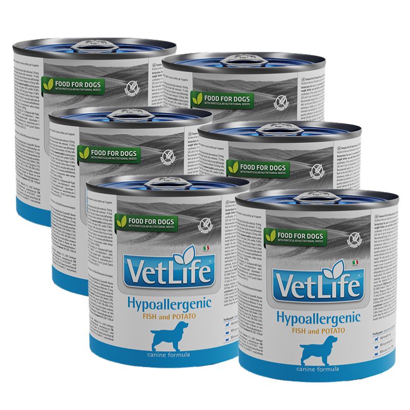 VETLIFE - Vet Life Lata Hypoallergenic Fish Perro Pack x 6 Latas 300gr