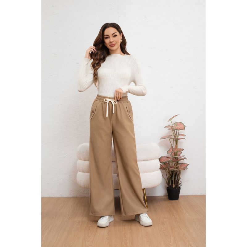 MPROPIA - Pantalón Mujer Bolsillo Botones Pierna Ancha Wide Leg Cotele 7130