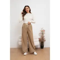 MPROPIA - Pantalón Mujer Bolsillo Botones Pierna Ancha Wide Leg Cotele 7130
