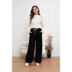 MPROPIA - Pantalón Mujer Bolsillo Botones Pierna Ancha Wide Leg Cotele 7130