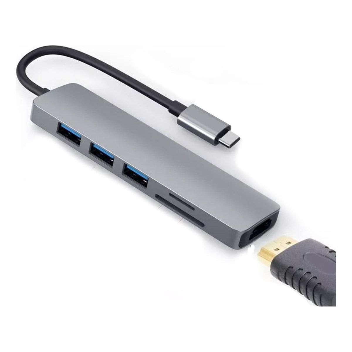 GENERICO - Adaptador USB Hub HDMI Tipo C 6 en 1 con 3 Puertos USB 30