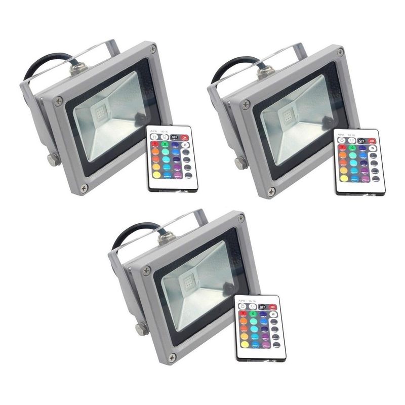 GENERICO - Pack de 3 Focos Reflectores LED RGB 10W con Control Remoto