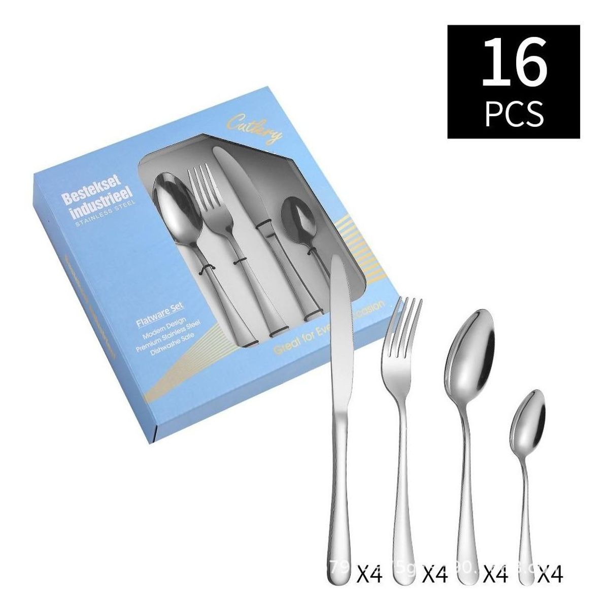 GENERICO - Juego de Cubiertos de Acero Inoxidable - 16 Piezas Elegantes
