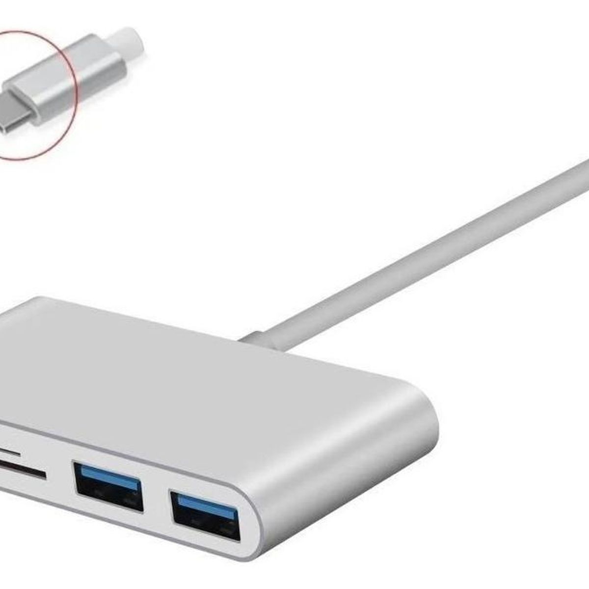 GENERICO - Adaptador Type C 5 en 1 con 3 USB 30 y Lector de Tarjetas