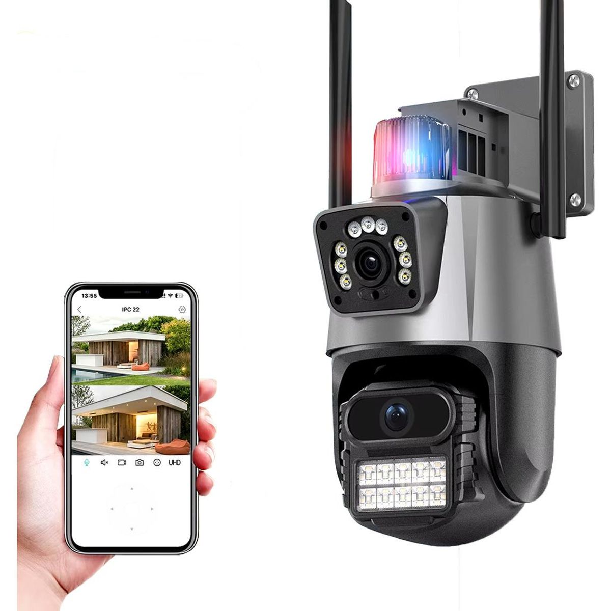 GENERICO - Cámara de Seguridad Doble Lente WiFi 4MP con Visión Nocturna