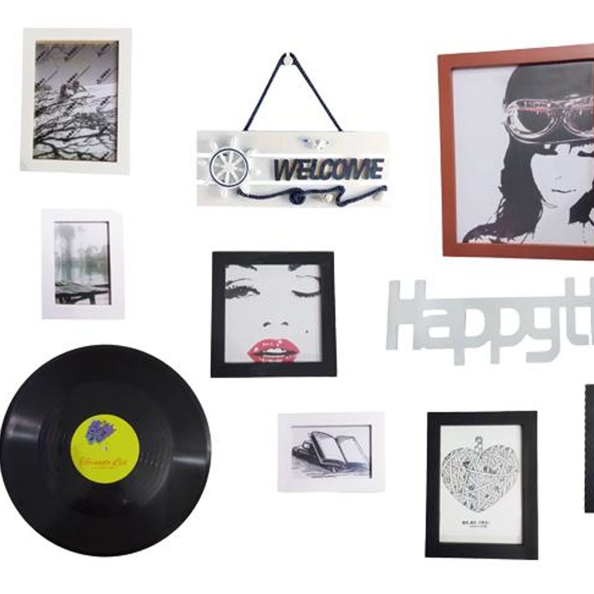 GENERICO - Set de 12 Marcos Decorativos con Vinilo para Pared