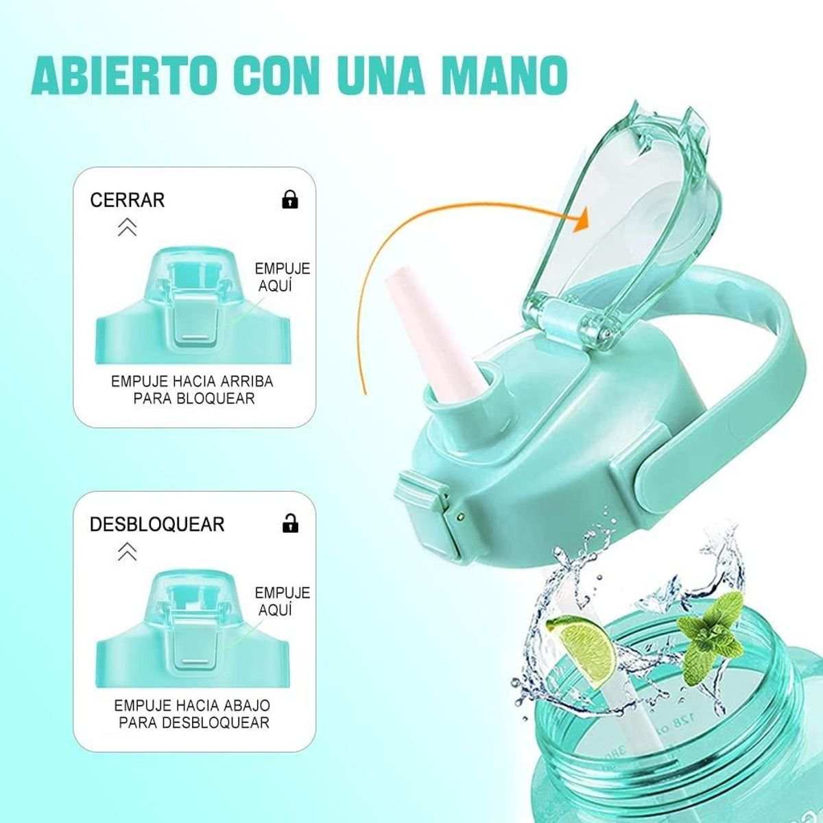 GENERICO - Pack de 2 Botellas de Agua Motivacionales 2L y 900ml