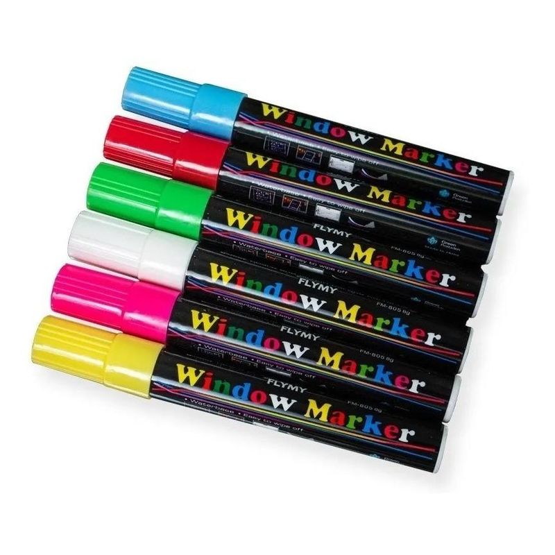 GENERICO - Set de 6 Plumones Fluorescentes para Pizarra LED