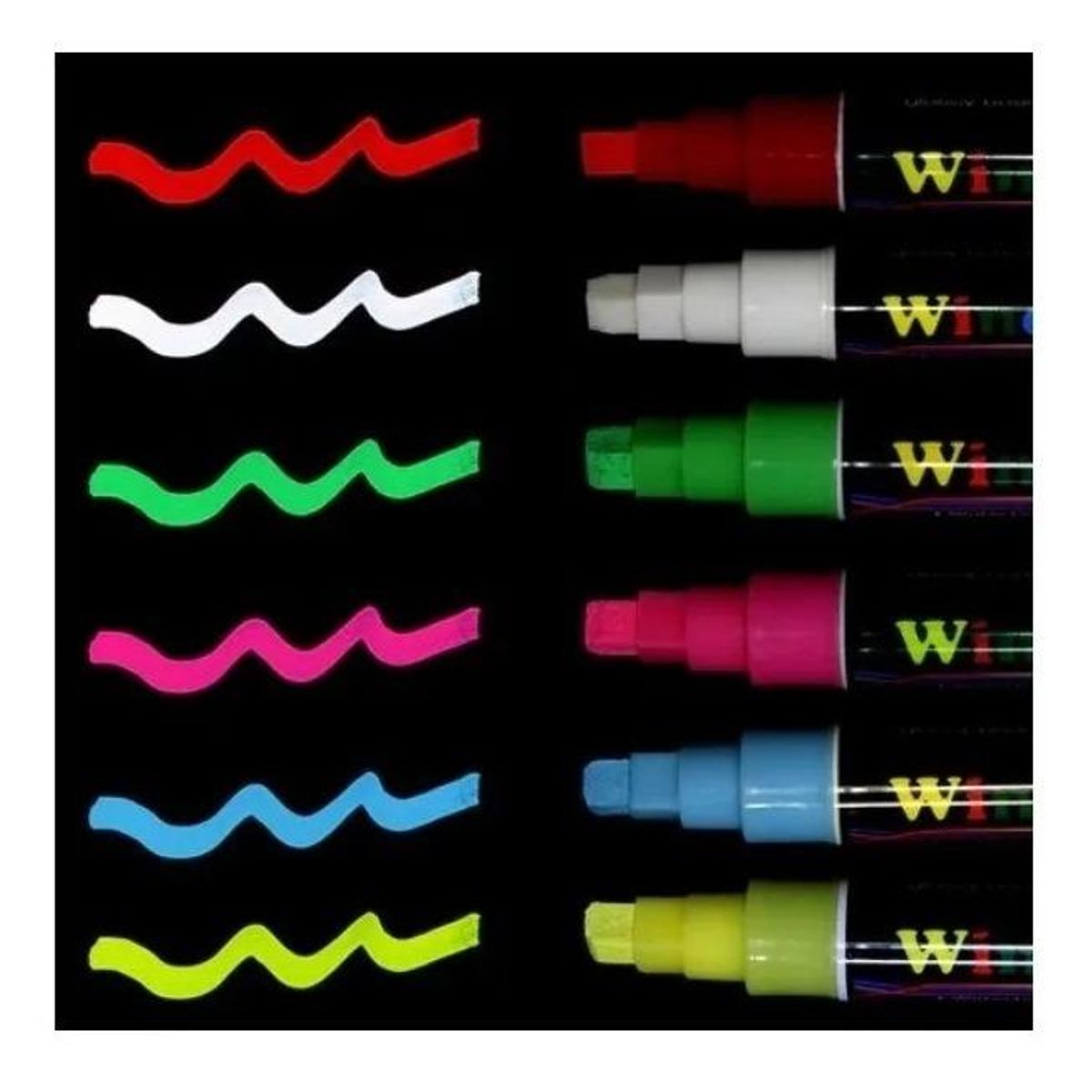 GENERICO - Set de 6 Plumones Fluorescentes para Pizarra LED