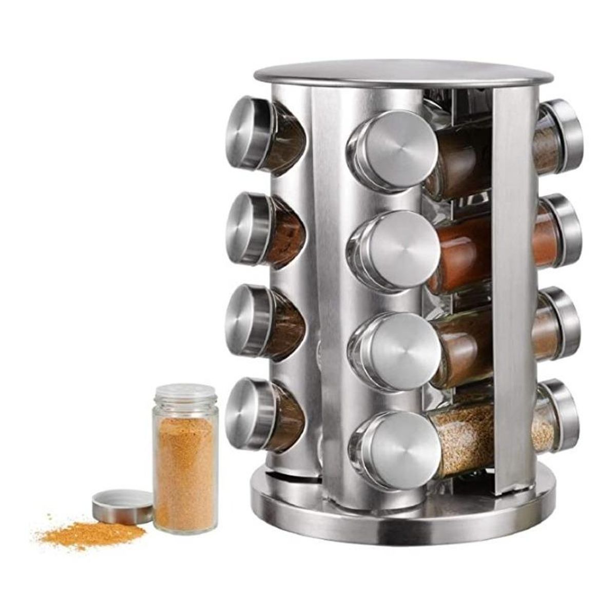 GENERICO - Especiero Giratorio con 14 Frascos de Acero Inoxidable