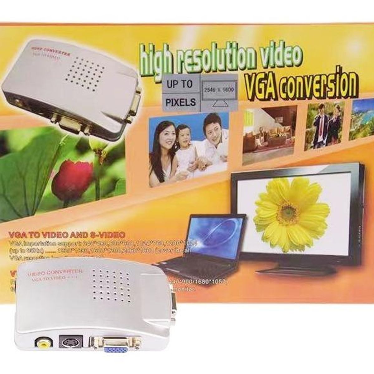 GENERICO - Adaptador Conversor VGA a RCA y S-Video para TV y Proyector