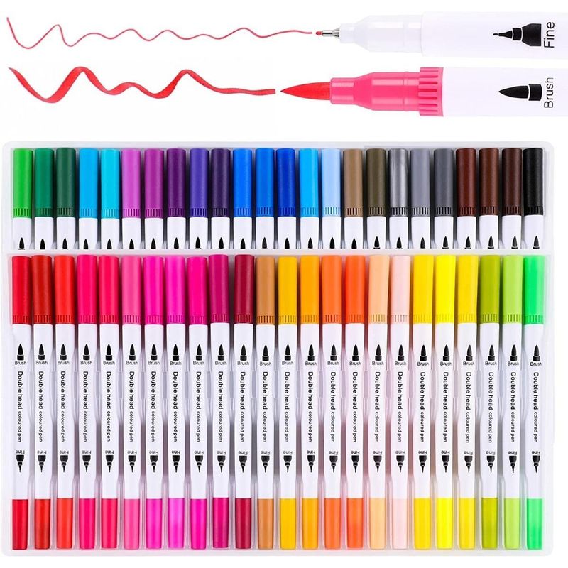 GENERICO - Marcadores de Doble Punta Tipo Pincel - 48 Colores