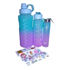 GENERICO - Set de Botellas de Agua de 3 tamaños con Stickers