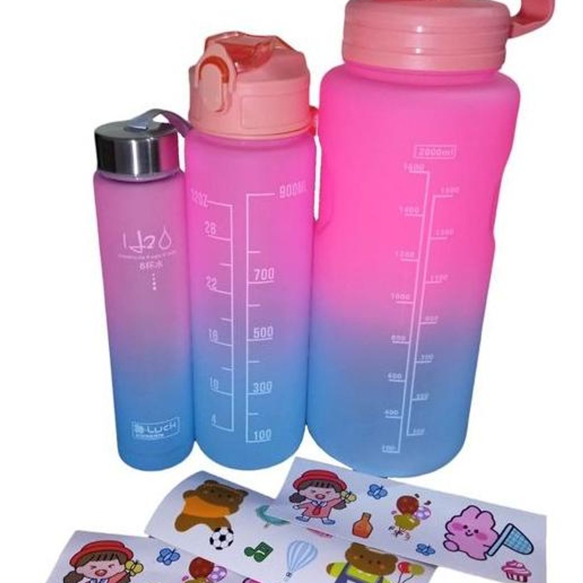 GENERICO - Set de Botellas de Agua de 3 tamaños con Stickers