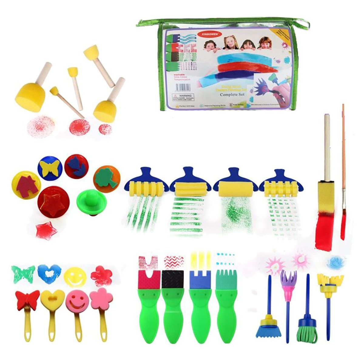 GENERICO - Kit de Pinceles y Esponjas para Pintura Infantil
