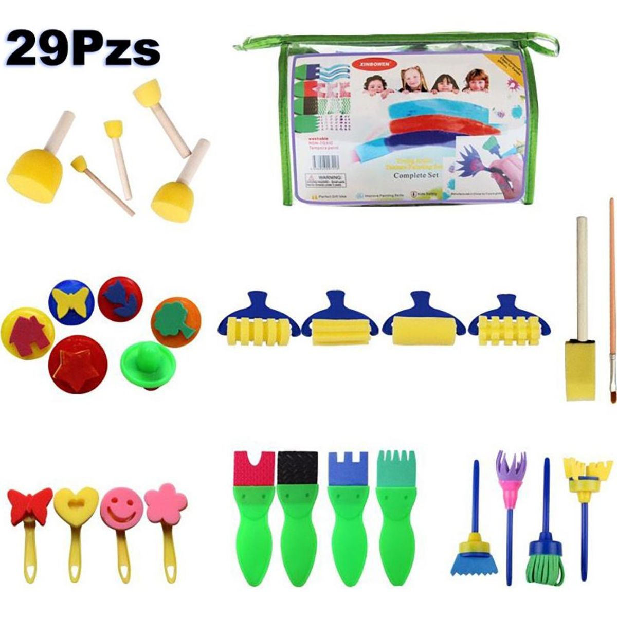 GENERICO - Kit de Pinceles y Esponjas para Pintura Infantil
