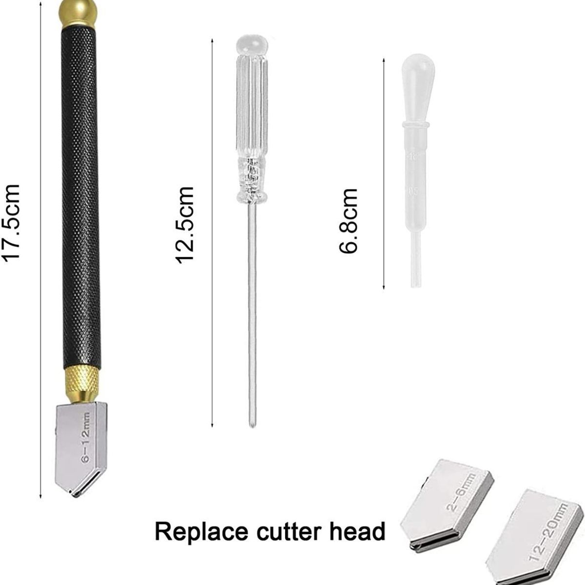 GENERICO - Cortador de Vidrio de Carburo de 7 Pulgadas con Pipeta