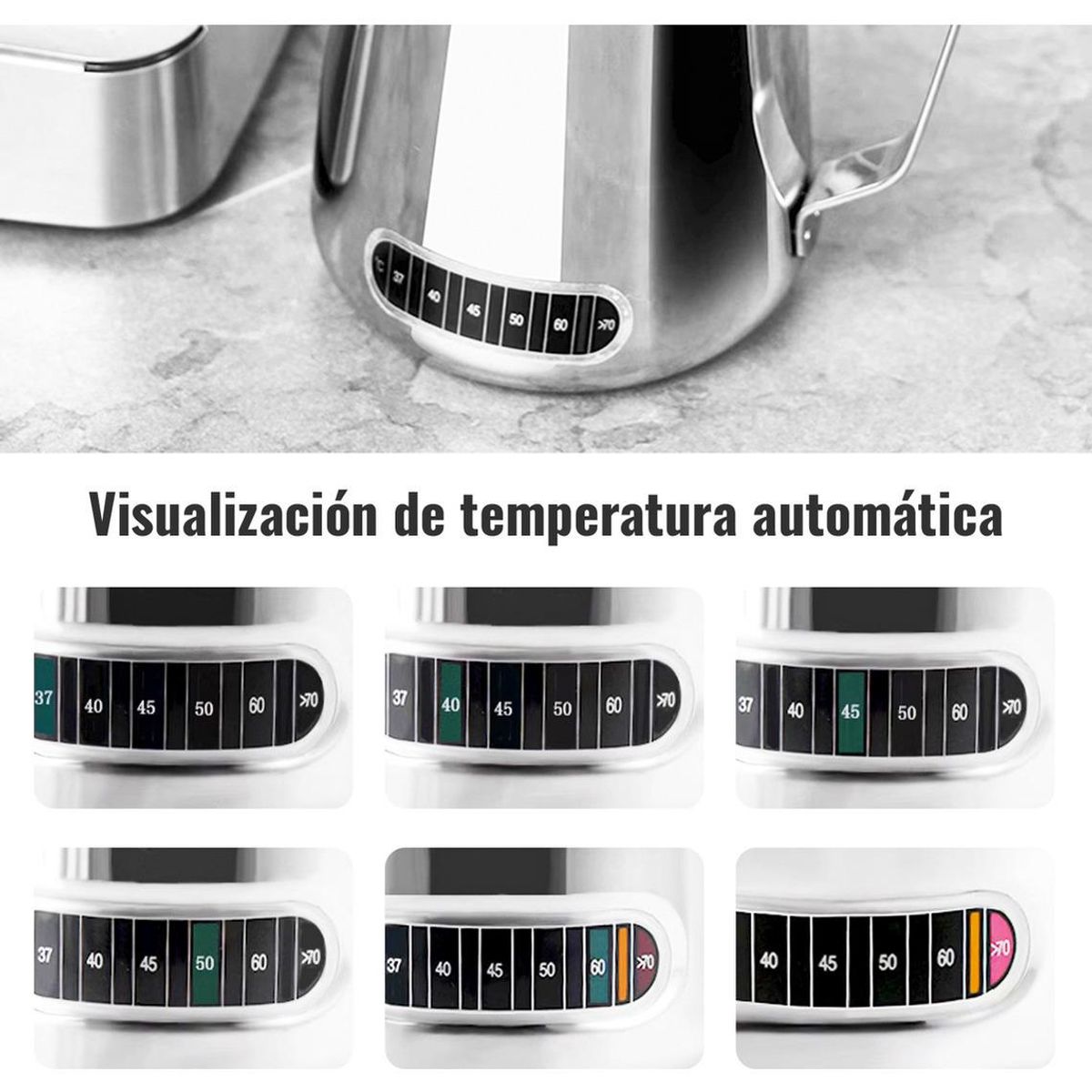 GENERICO - Jarra de Espuma de Leche con Termómetro 600ml Plateada
