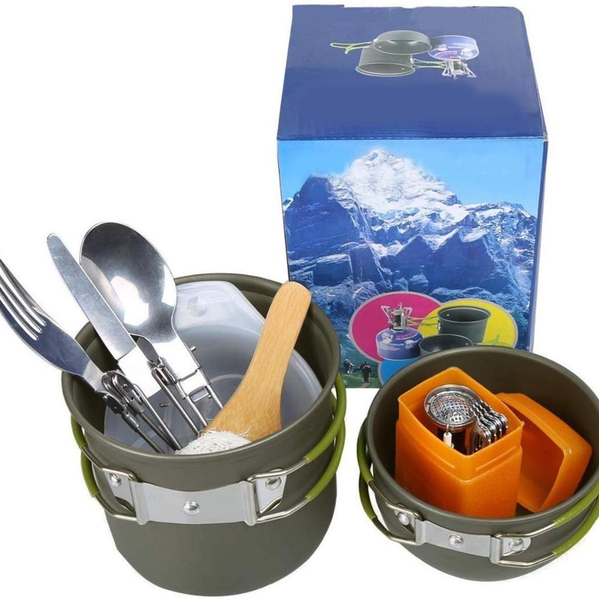 GENERICO - Set de Cocina Camping 13 Piezas con Utensilios y Hornilla