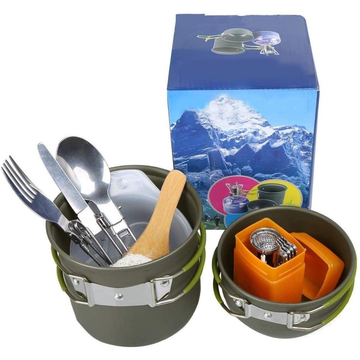GENERICO - Set de Cocina Camping 13 Piezas con Utensilios y Hornilla