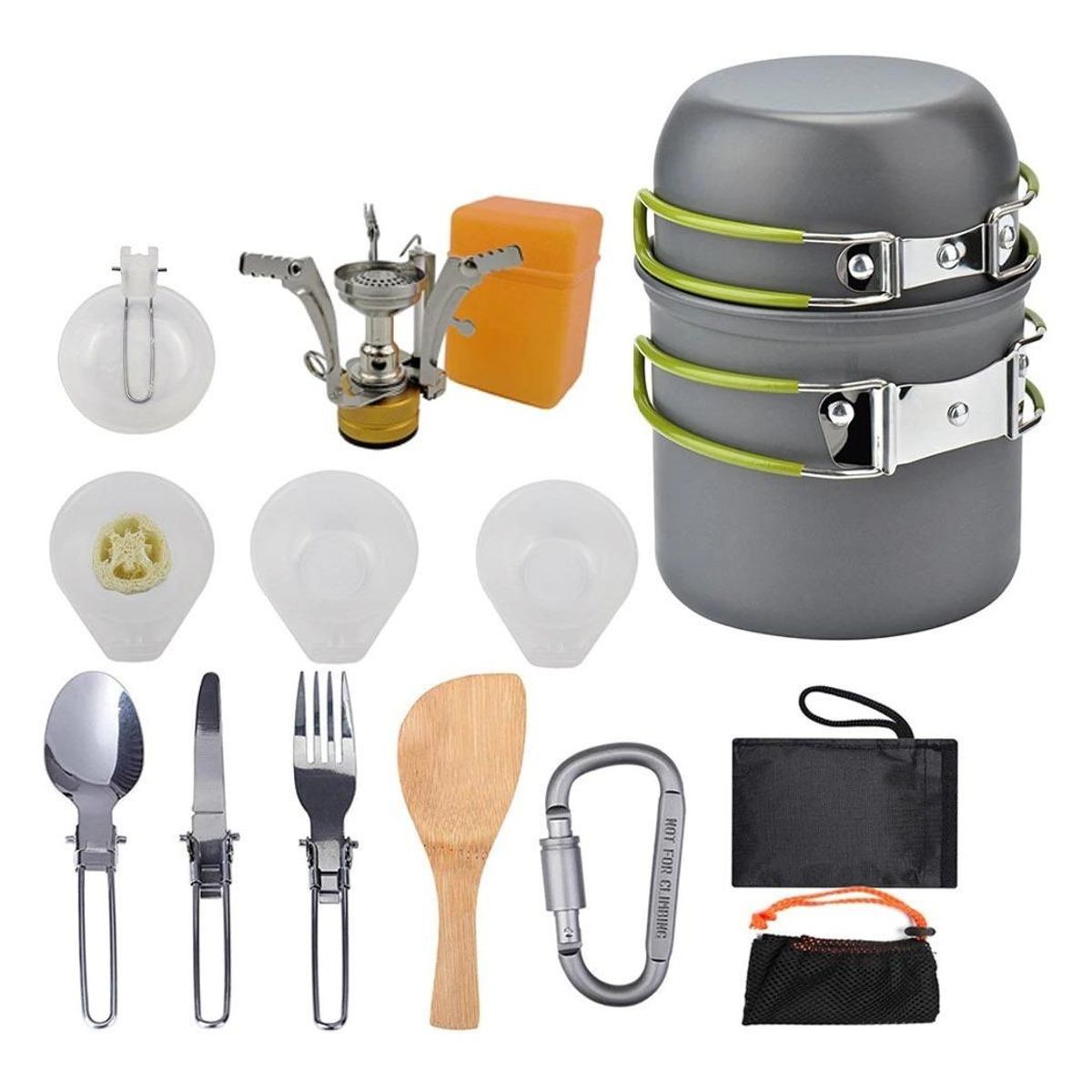 GENERICO - Set de Cocina Camping 13 Piezas con Utensilios y Hornilla