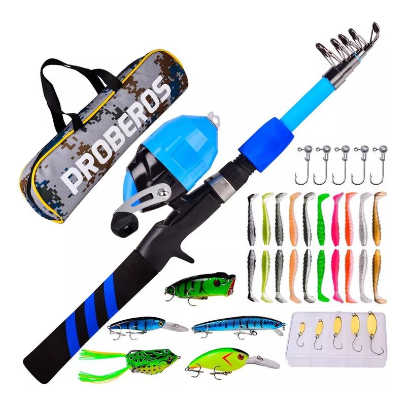 GENERICO - Kit Completo de Pesca 18m con Caña Carrete y Señuelos