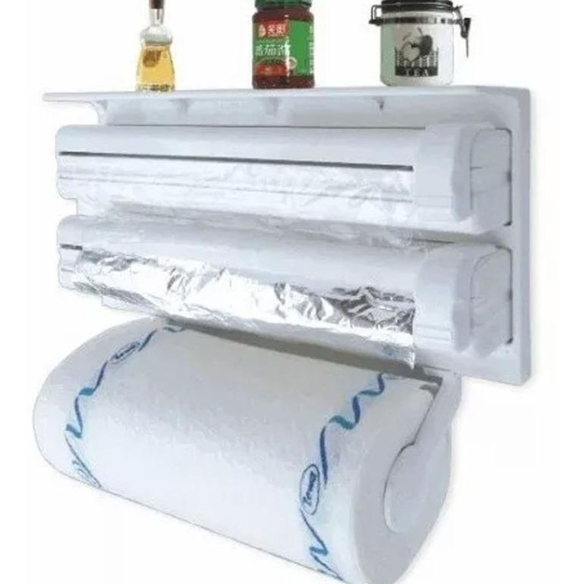 GENERICO - Portarrollo Dispensador Triple para Toallas y Film Cocina