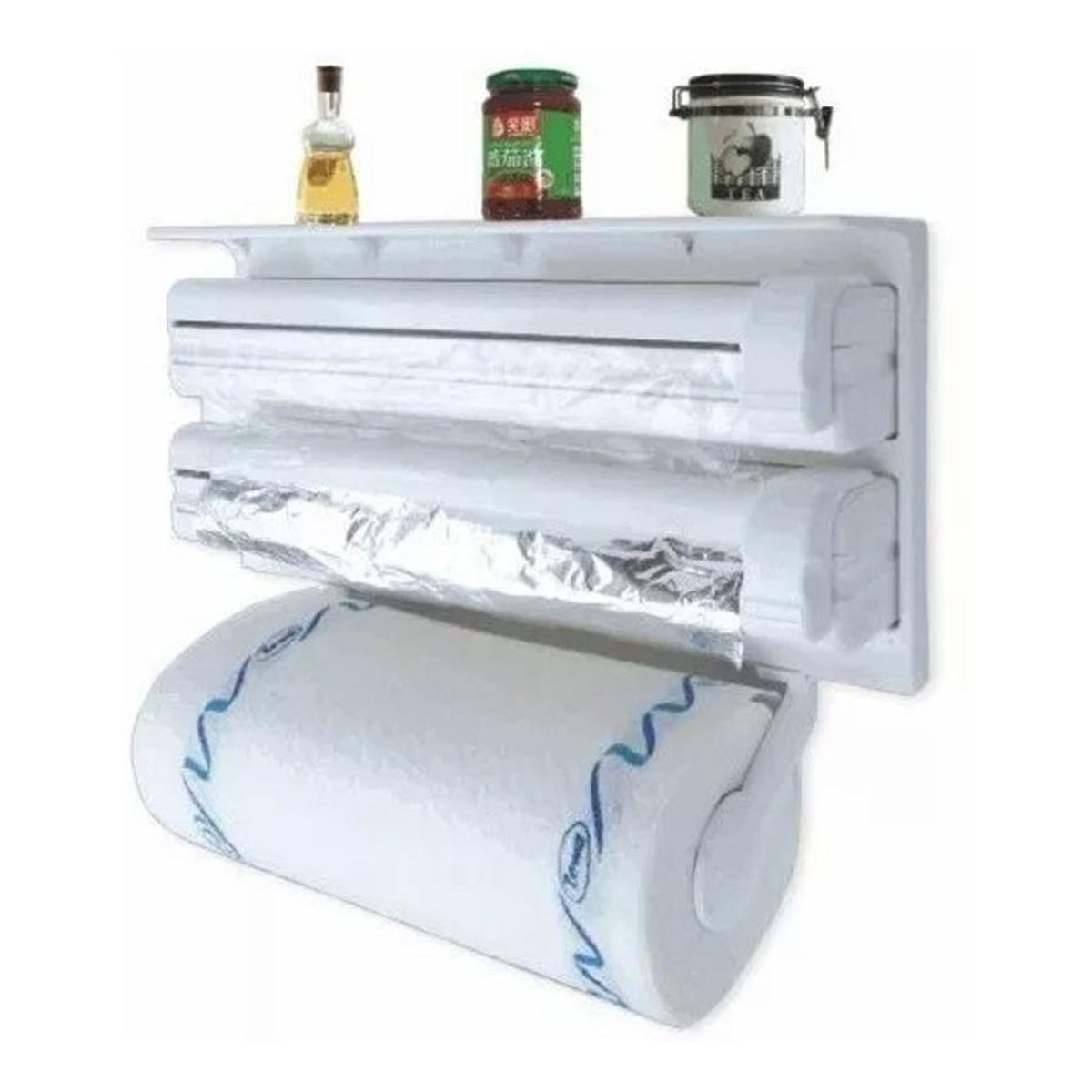 GENERICO - Portarrollo Dispensador Triple para Toallas y Film Cocina