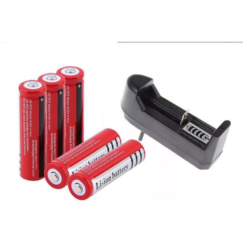 GENERICO - Pack de 5 Baterías Recargables 18650 con Cargador Incluido