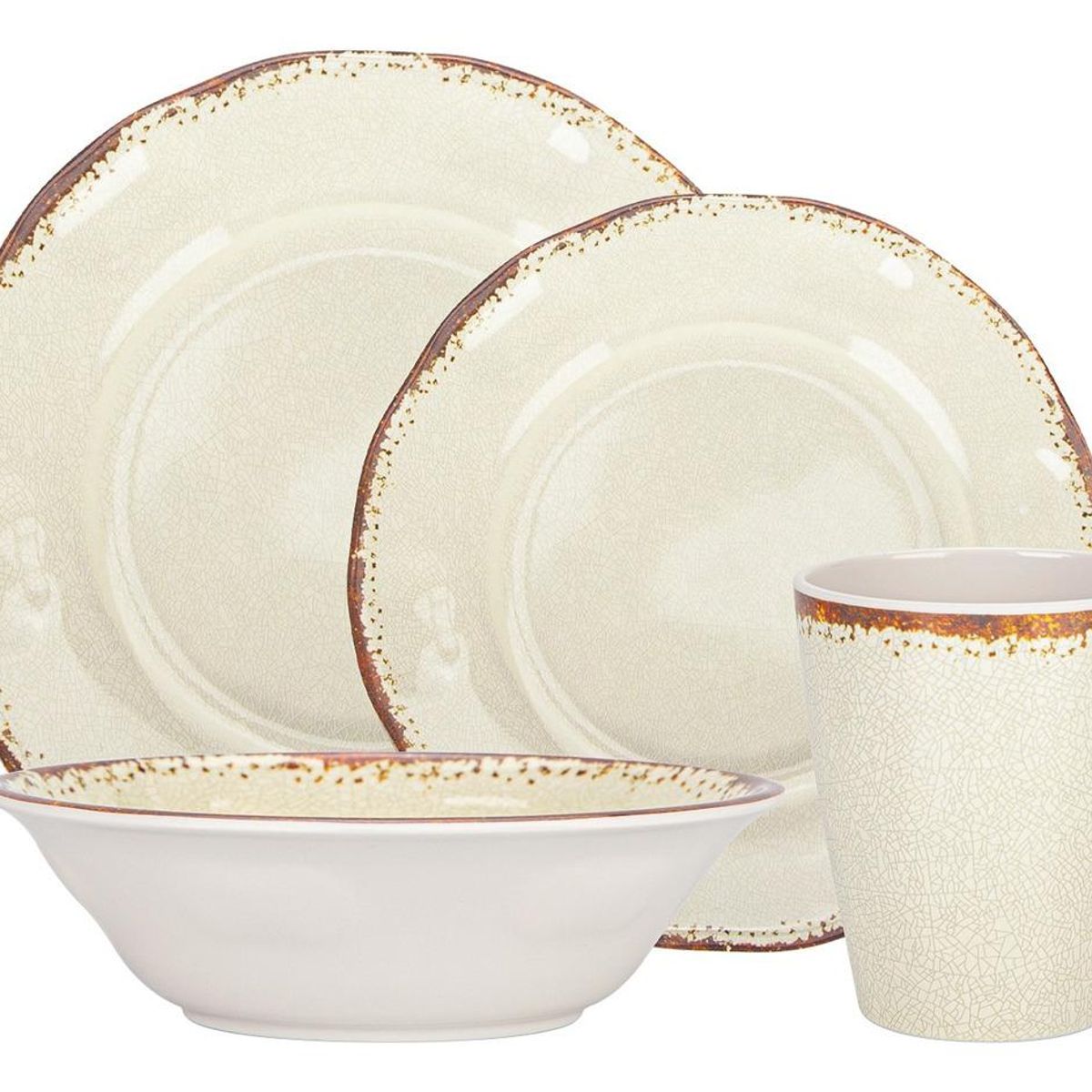 GENERICO - Juego de Vajilla Completo de 16 Piezas en Melamina Blanca Crema