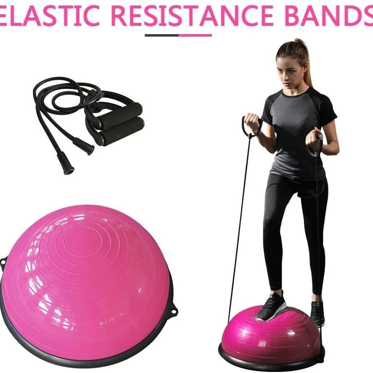 GENERICO - Bosu Gym Ball Fitness Semiesfera con Bandas de Resistencia