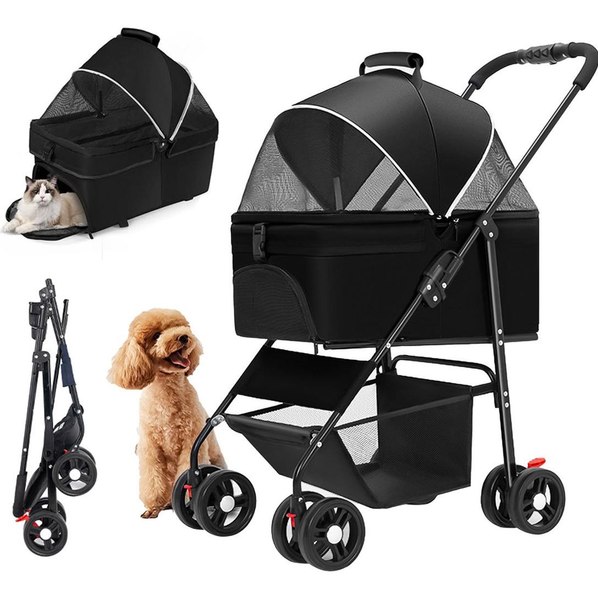 GENERICO - Coche Plegable 3 En 1 Grande Para Gatos y Perros