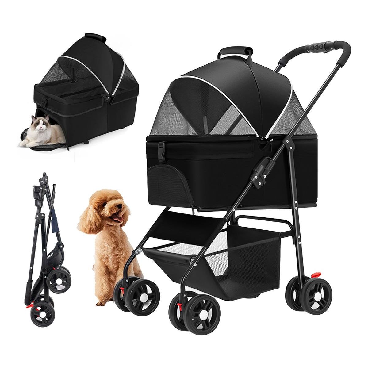 GENERICO - Coche Plegable 3 En 1 Grande Para Gatos y Perros